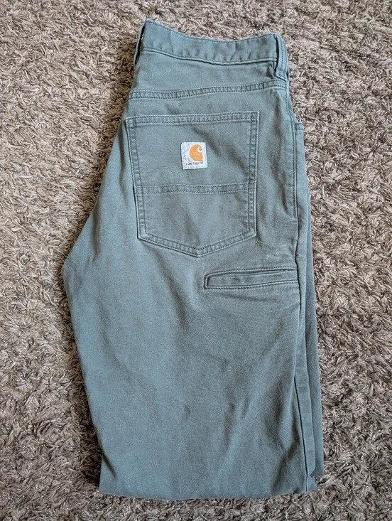 Carhartt Green Canvas Relaxed Fit 5-Pocket Work Pant Men's 30x28