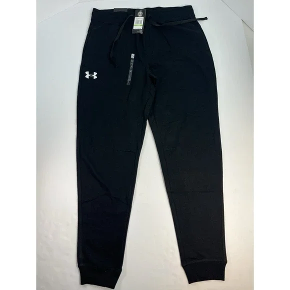 Under Armour Men's Jogger Pants Black Large Athletic Cotton Fleece Logo ColdGear