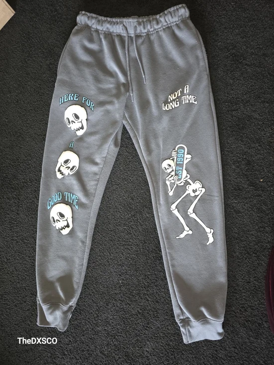 Eighty Eight Gray Joggers with Skull & Skeleton Graphics