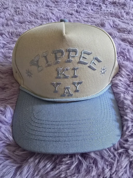 Yippee Ki Yay Two-Tone Women's Hat - Beige and Light Blue