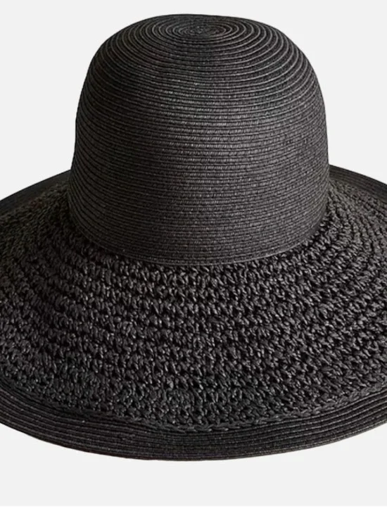 J. Crew Black Wide-Brim Straw Hat