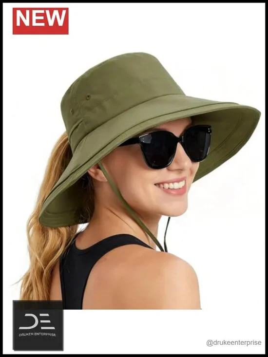 Women Sun Hat with Ponytail Hole Wide Brim UPF 50+ Water-Resistant Quick-Dry