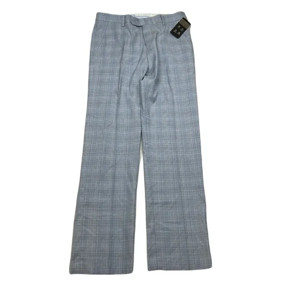 Alfani Slim Fit Dress Pants Mens 30x30 Light Blue Plaid‎ Stretch NEW
