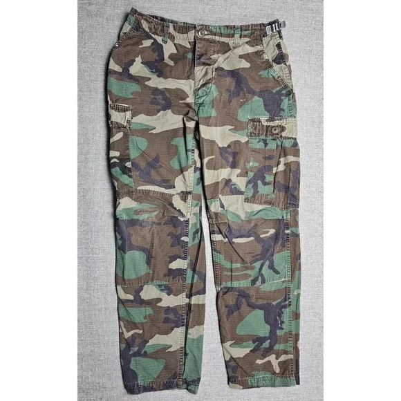 Camouflage Cargo Pants Mens 33x32 Green Ripstop Adjustable Military **FLAW**