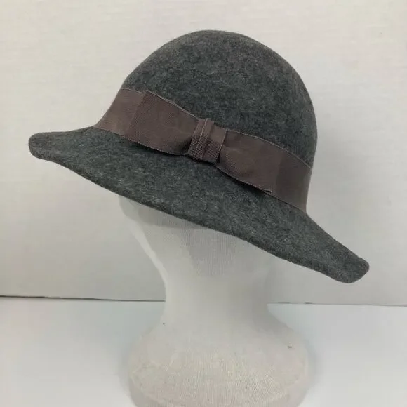 VTG Street Smart Betmar Cloche Wool Hat Women Heathered Gray Bucket Bell Bow USA
