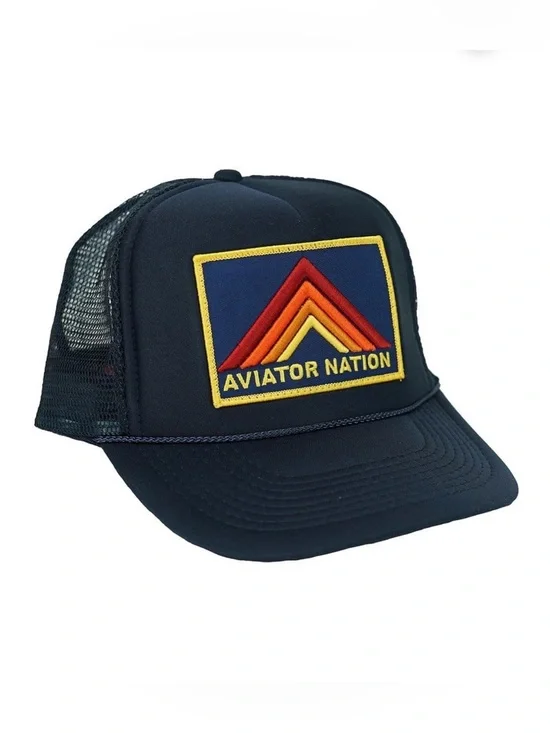 MOUNTAIN STRIPE VINTAGE TRUCKER HAT NAVY BLUE