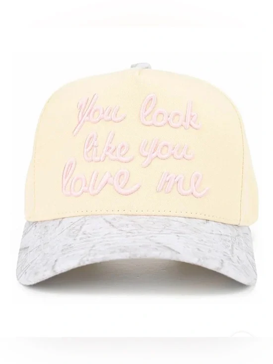 C.C Cream SnapBack Trucker with Pink Script and Camo Brim