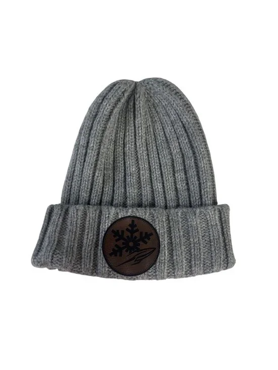 Atlantis Ribbed Knit Beanie Snowflake Patch Gray Winter Warm