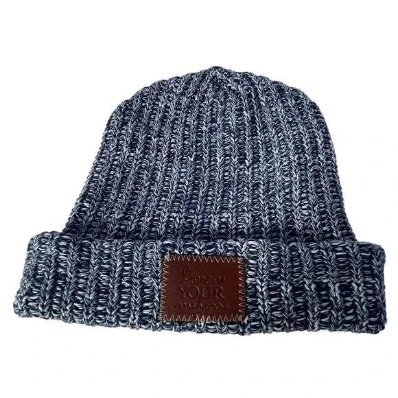 Love Your Melon Speckled Knit Beanie Hat Blue White‎