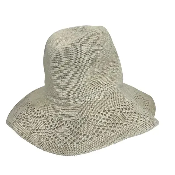 Wyeth Evie Mesh Hat Crochet Knit Cream Packable One Size Sun Hat