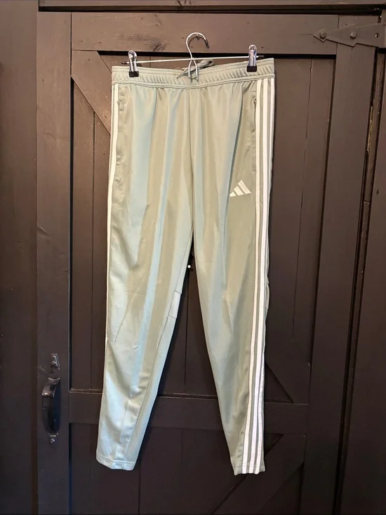 adidas Light Sage Green Joggers with White Side Stripes