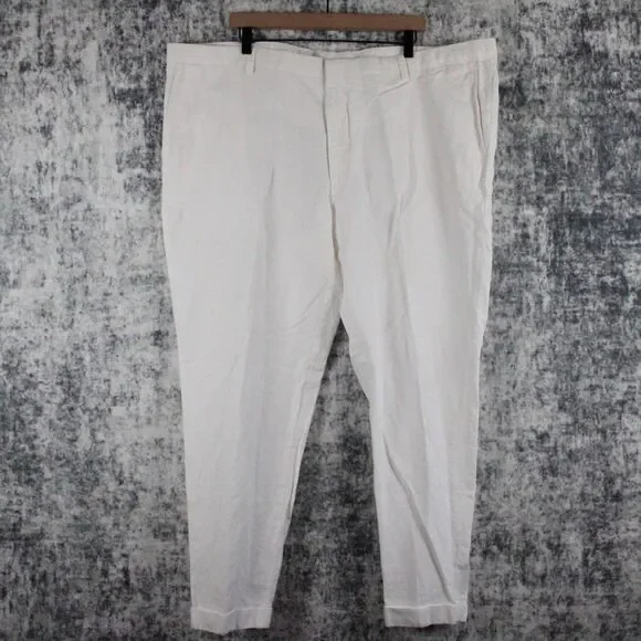 Murano Baird McNutt Linen Pants Mens 46 x 29 Alex Fit White Flat Front Trousers