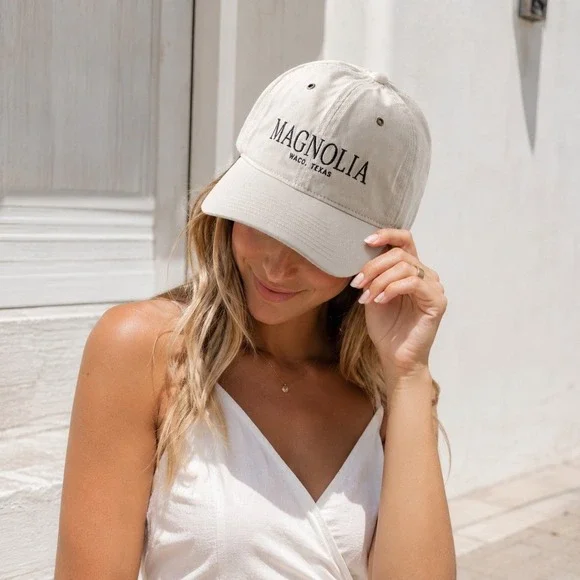 Magnolia Market Waco Texas Ivory Twill Dad Cap Adjustable Leather Strap Hat NEW