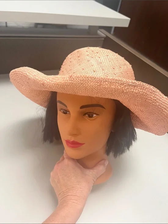 Tatianna Ltd. Wide-Brim Straw Sun Hat in Blush Pinkish Orange