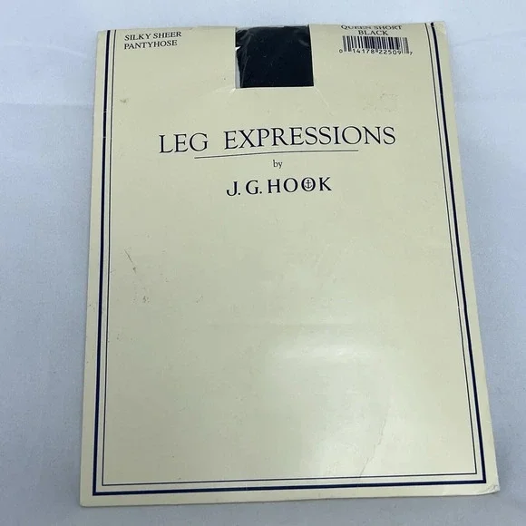 Vintage J.G. Hook Leg‎ Expressions Silky Sheer Black Pantyhose Size Queen Short