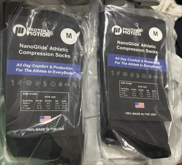 Protekt Motion NanoGlide Compression Socks M Black Made in USA Lot of 2 NEW