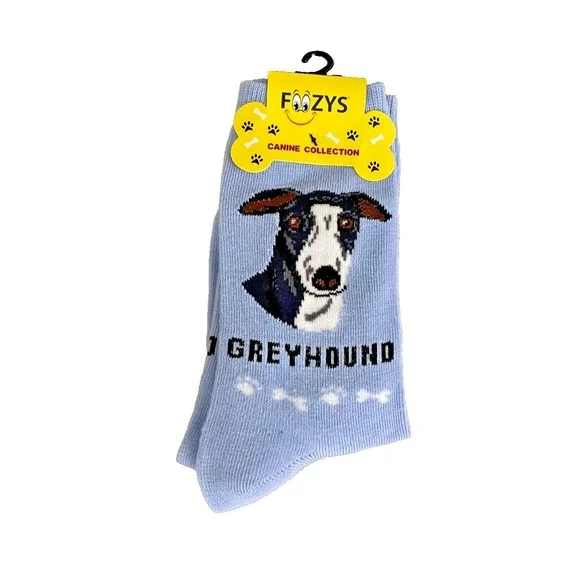 Foozys‎ Women's Crew Socks ~ Greyhound Dog; Blue; Women's Size 9-11