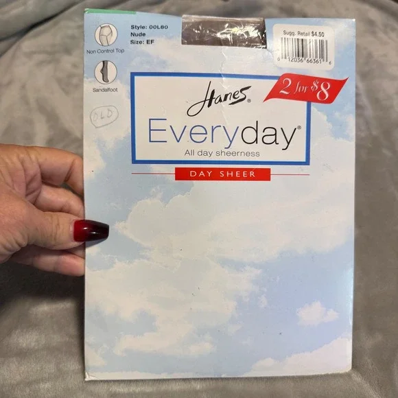 Hanes Everyday Day Sheer Pantyhose‎ Nude EF Sandalfoot Non Control Top 00L80 NWT