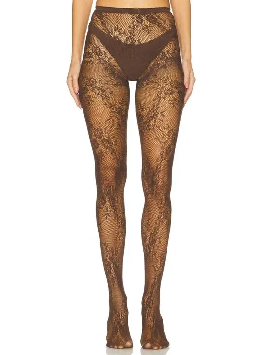 NEW petit moments Stretch Lace Tights in Brown Stockings