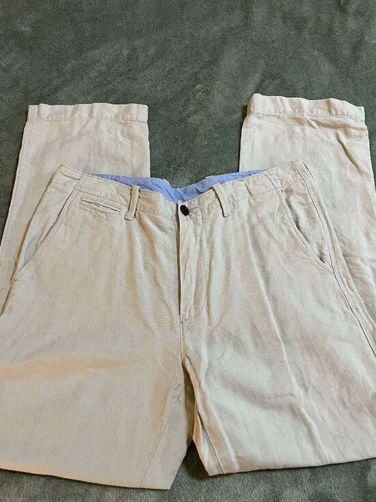 J.Crew Men’s Linen Cotton Pants 32x30 Beige Casual Flat Front Trousers Macau