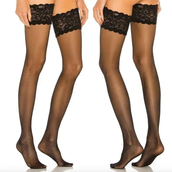 NEW XS Wolford Satin Touch 20 Stay-Up Stockings in Black Lace Thigh High