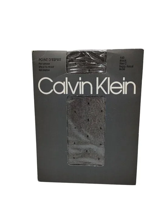 Calvin Klein Fashion Pantyhose Black Size C Sheer To Waist Sandaltoe Vintage