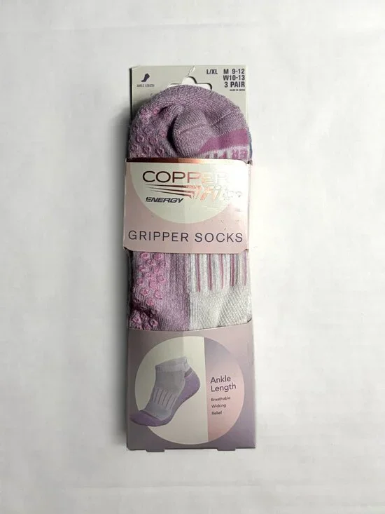 Copper Fit Energy Gripper Ankle Length Socks 3 Pair L-XL W 10-13 M 9-12