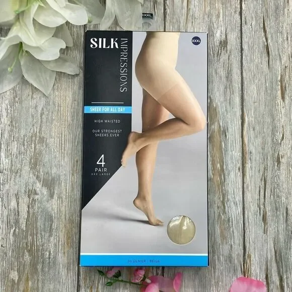 Silk Impressions Sheer to Waist Pantyhose Nylon Sock, 4-Pack Size XXXL