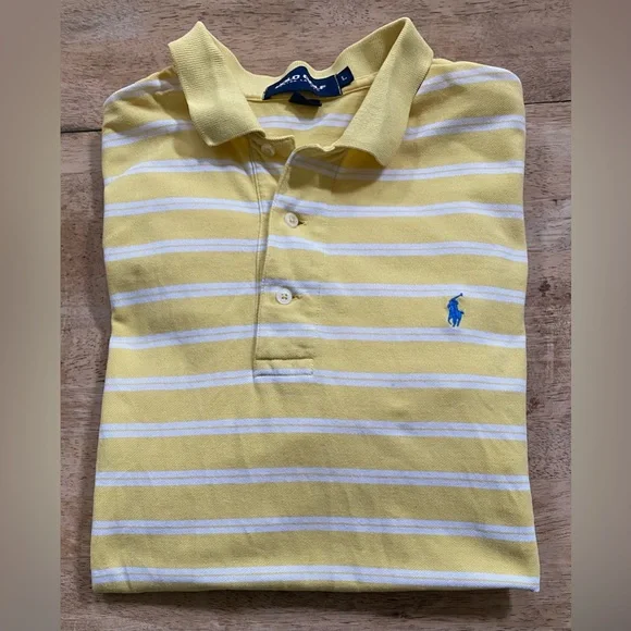 Polo Golf Ralph Lauren Men’s Sz L Yellow/White Stripe‎ Mesh Knit Polo Shirt