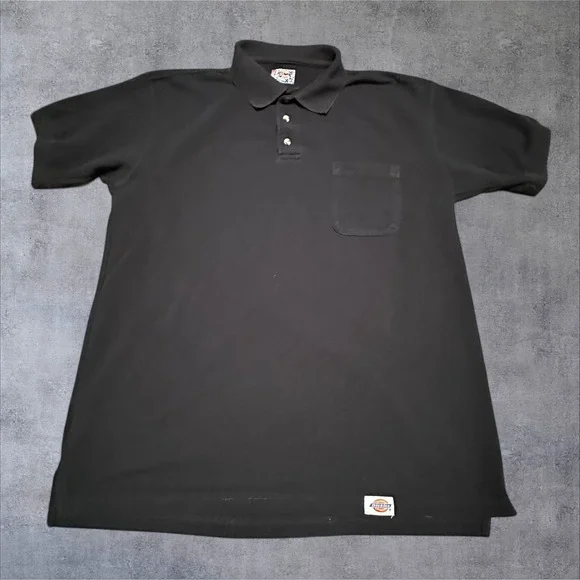 Dickies Mens Large‎ Black Pique Polo Shirt Short Sleeve Workwear Pocket Logo L