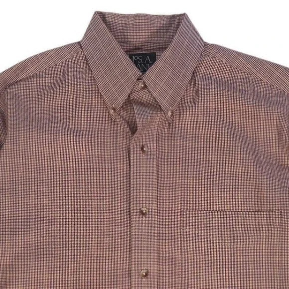 Jos A Bank Travelers Collection Men's Medium Red Check‎ Button Down Cotton Shirt