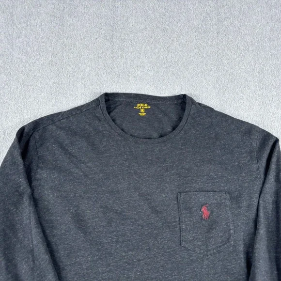Polo‎ Ralph Lauren Shirt Mens XL Gray Charcoal Long Sleeve Pocket Red Pony