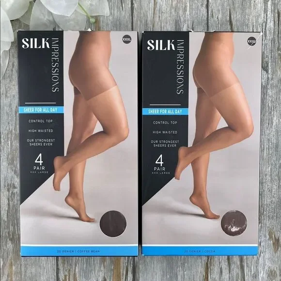 Silk Impressions 20 Denier Sheer Tights and Control Top Pantyhose 2, 4-Packs 3X
