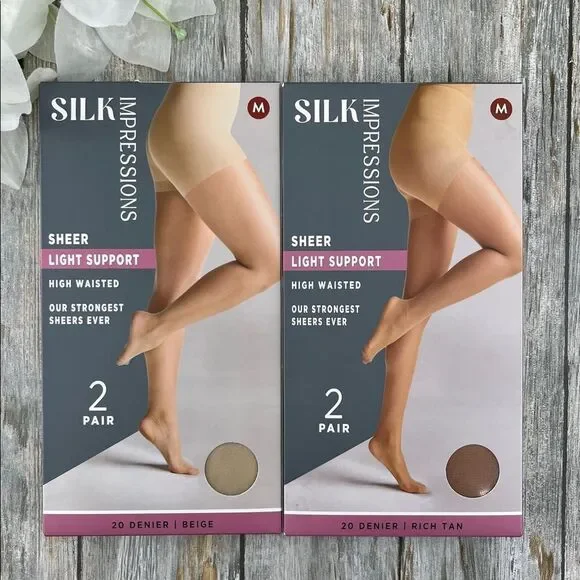 Silk Impressions Shimmer Sheer Pantyhose Stockings 20 Denier Sheer 2, 2-Packs M