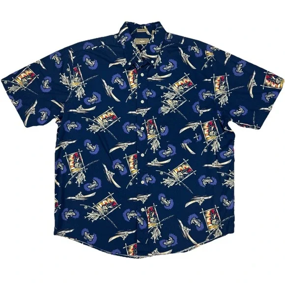 Vintage Natural‎ Issue Button Down Large Men's Fishing Camping Hawaiian Shirt