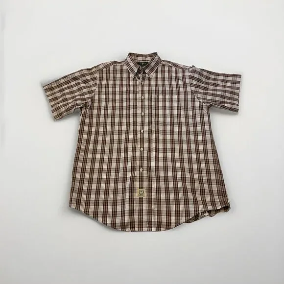 Hunt Club Button Up Shirt Short Sleeve Mens L Plaid Flannel Multi Color Cotton