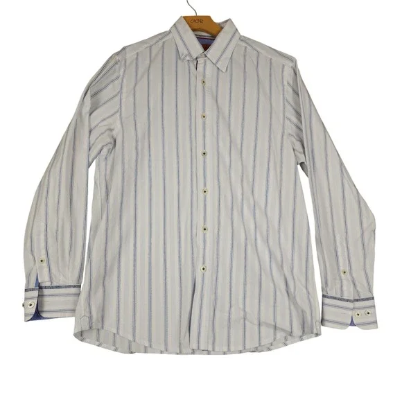 Tommy Bahama‎ Denim Striped Button Down Shirt Mens Medium M 100% Cotton
