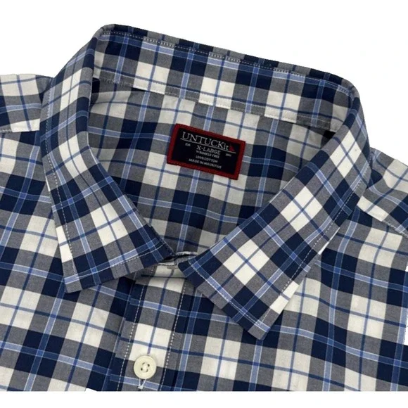 UNTUCKit Men's XL Plaid Button Down Shirt Blue‎ White Cotton Casual