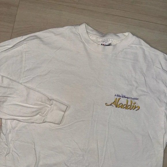 Vintage 90s Walt Disney Aladdin Long Sleeve Adult‎ Large Movie Promo White Rare