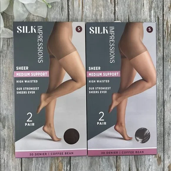 Silk Impressions Shimmer Sheer Pantyhose Stockings 30 Denier Sheer 2, 2-Packs S