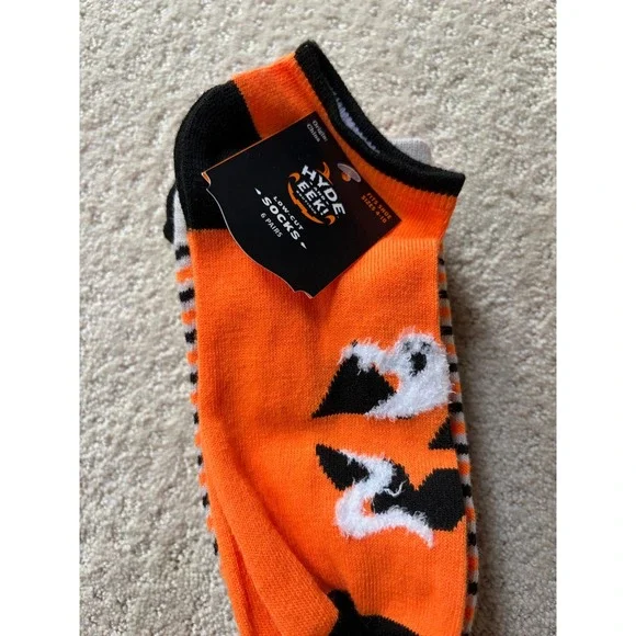 Hyde & EEK Boutique Halloween Low Cut Socks 6 Pairs Orange Black Pumpkin 4-10