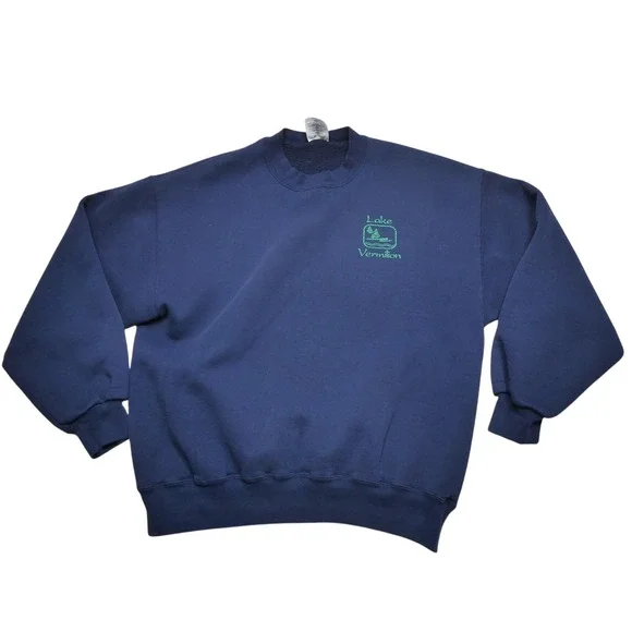 Vintage Lake Vermilion Sweatshirt Mens Medium Blue Jerzees Fleece Crewneck‎ 90s