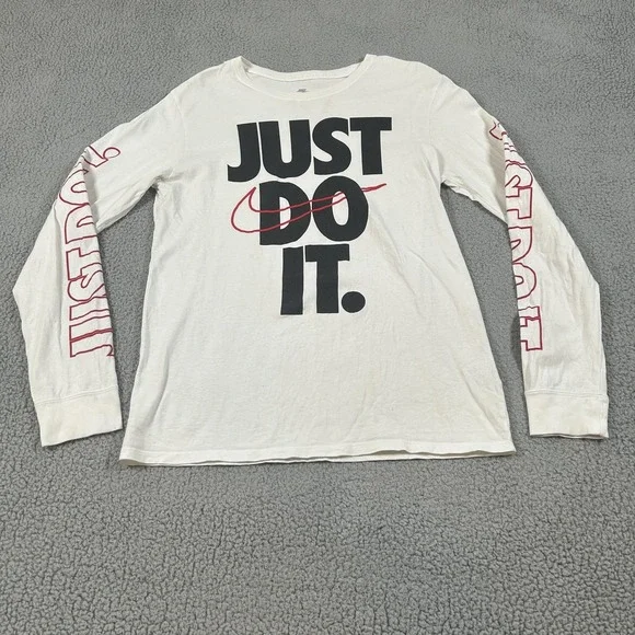 Nike Shirt Mens Medium‎ White Just Do It Long Sleeve Graphic Tee Tagless T-Shirt