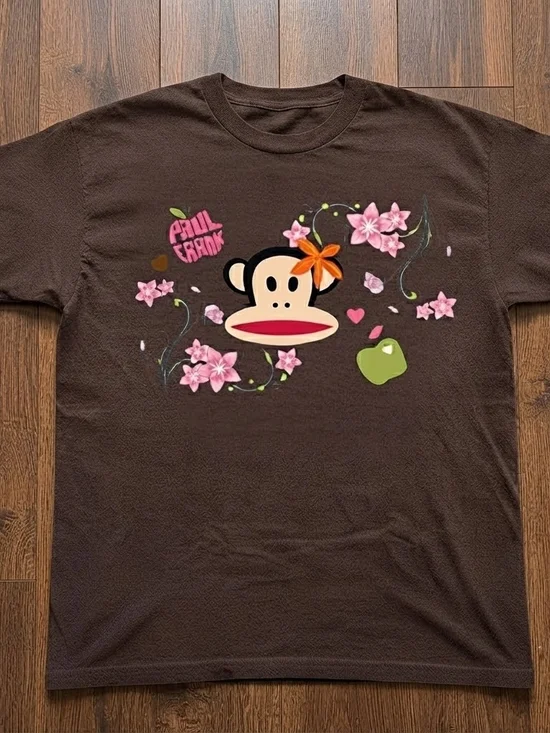 Dark chocolate shirt, Paul Frank monkey with floral graphic T-shirt