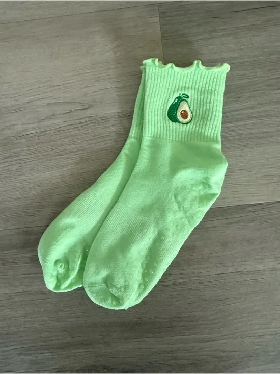 ❤️ Neon Green Avocado Embroidered Grip Crew Socks