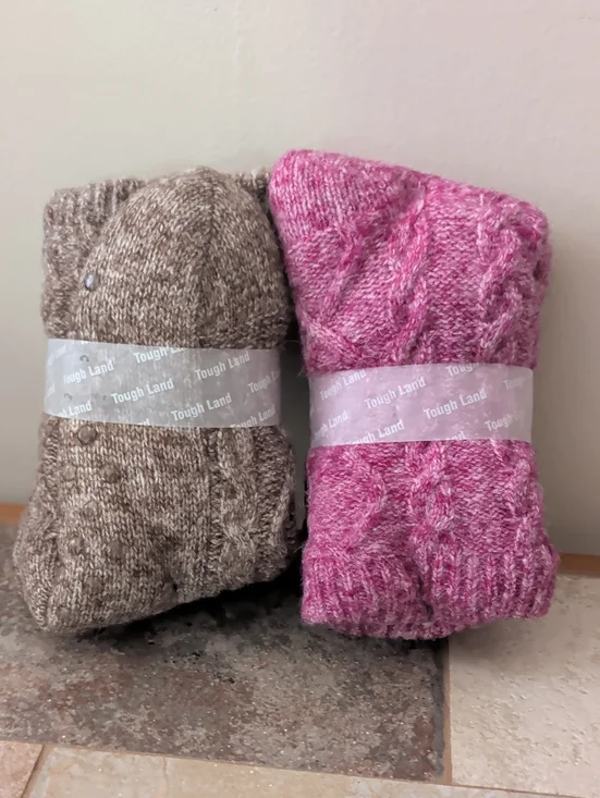 Tough Land Knit Cable Non-slip Hospital Socks Wool Set Pair Luxurious Grip Socks
