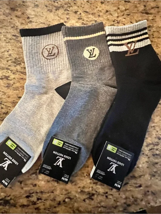 Louis Vuitton Unisex Crew Socks - Gray, Dark Gray, Black (3-Pack) NWT