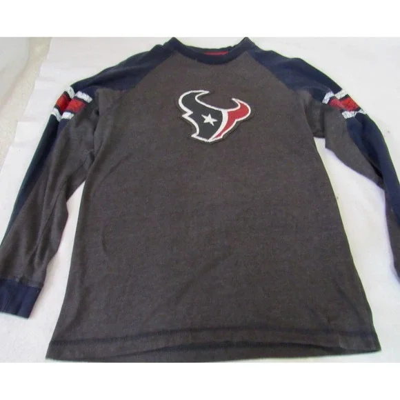 NFL HOUSTON‎ TEXANS Vintage Look Long Sleeve Logo Gray Blue Tee SHIRT Size: M