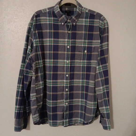 J. Crew Button Down Men's Shirt‎ Sz. XL-Slim Blue Multi-Color Plaid Light Weight