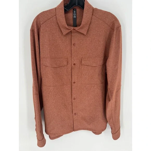 LULULEMON Airing Easy Shirt Men M Snap Front Long Sleeve Heathered Roasted Brown